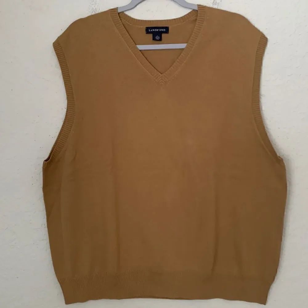 Men’s Lands’ End Cashmere Blend Knit Mustard V- Neck Vest Size XL